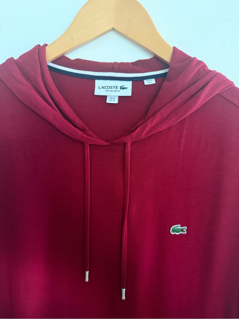 Lacoste Men's Burgundy Hooded Pullover with Croc Logo